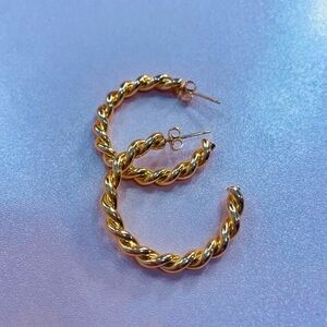 ULN Gold- Colored Twisted Hoop Earrings by Napier